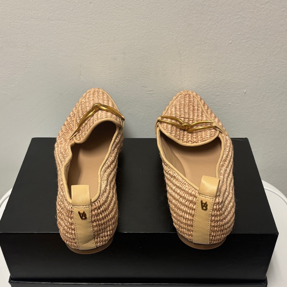 Veronica Beard Champlain Loafer in Ecru Woven Flats with Gold Detail Size : 8.5 - Picture 9 of 11